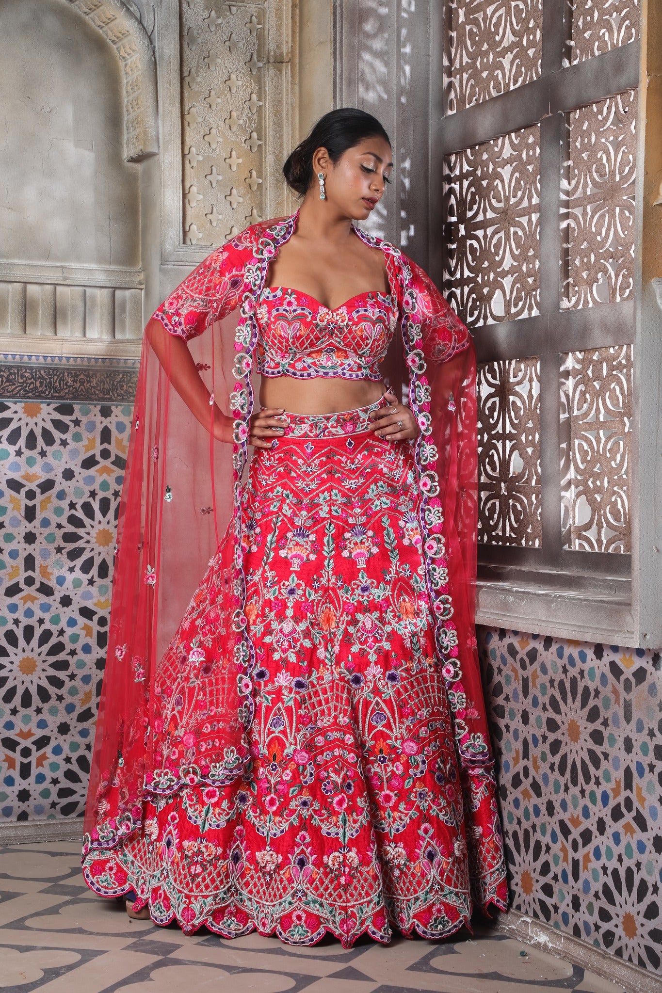 Pink Lehenga Choli With Multicolour Thread Embroidery And, Cutdana, Sequins, Pot Handwork