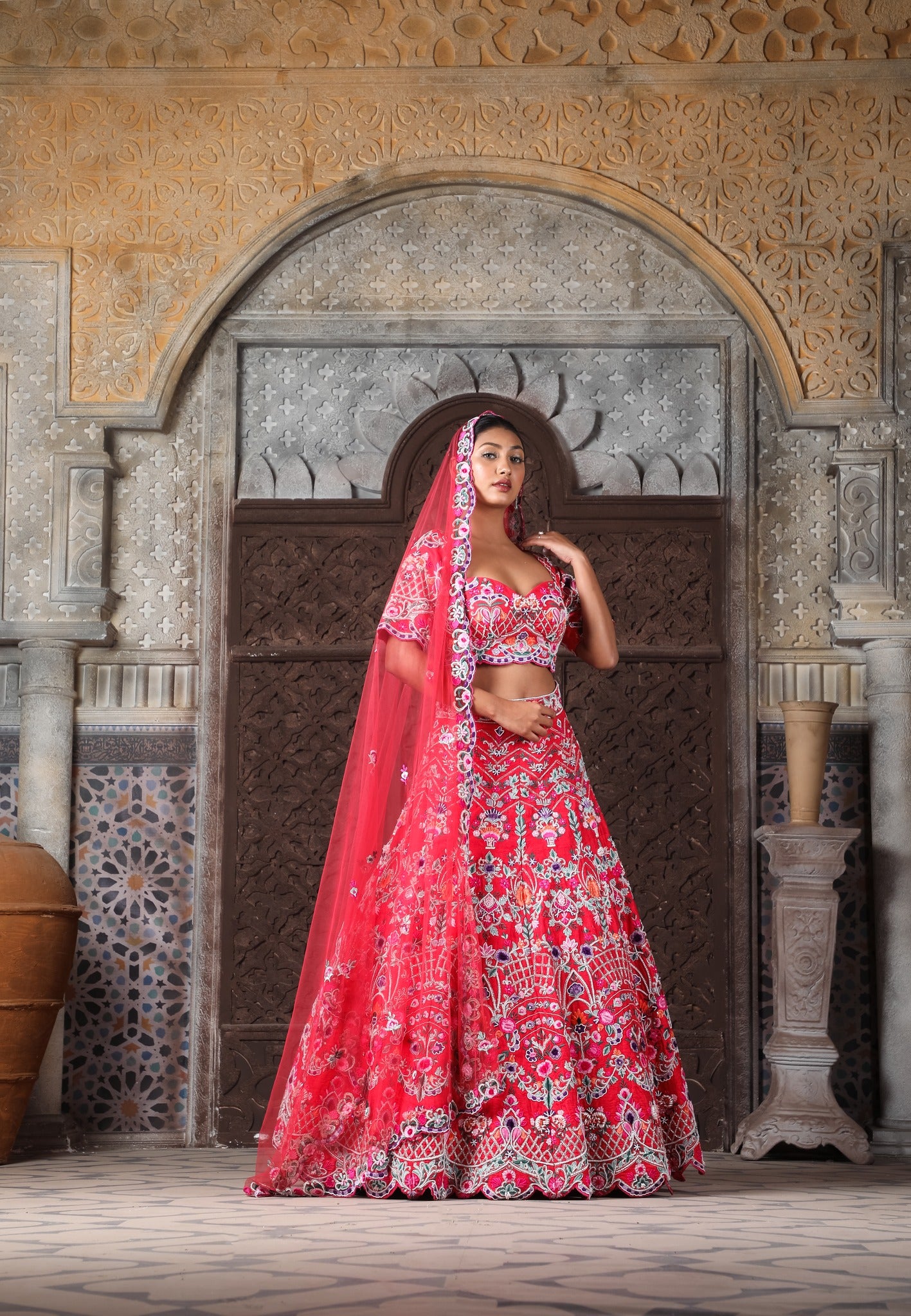 Pink Lehenga Choli With Multicolour Thread Embroidery And, Cutdana, Sequins, Pot Handwork