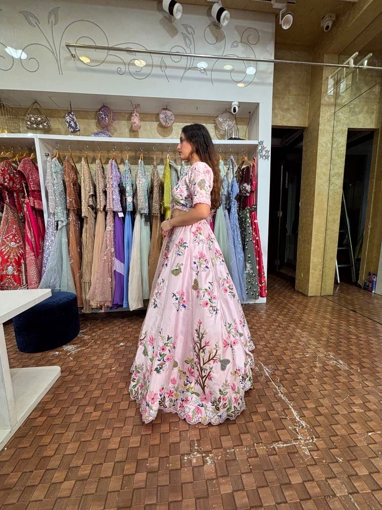 Pink multicolour embroidered Lehenga