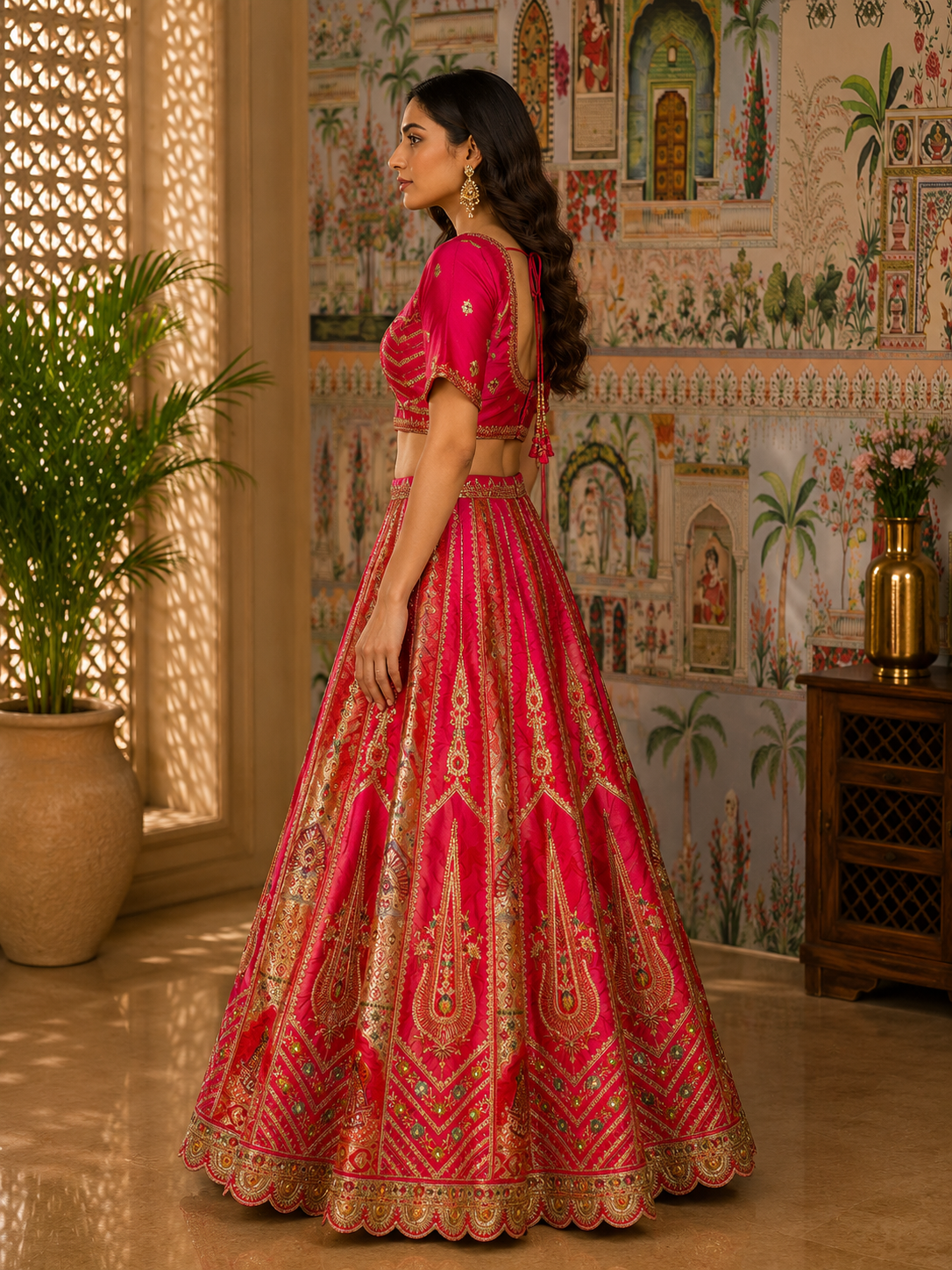Crimson Elegance Hand & Machine Embroidered Lehenga Set