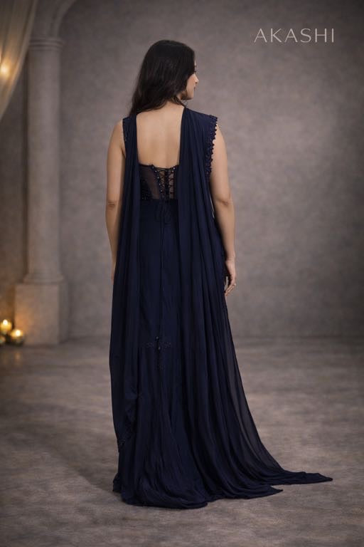 Electric blue saree with corset blouse