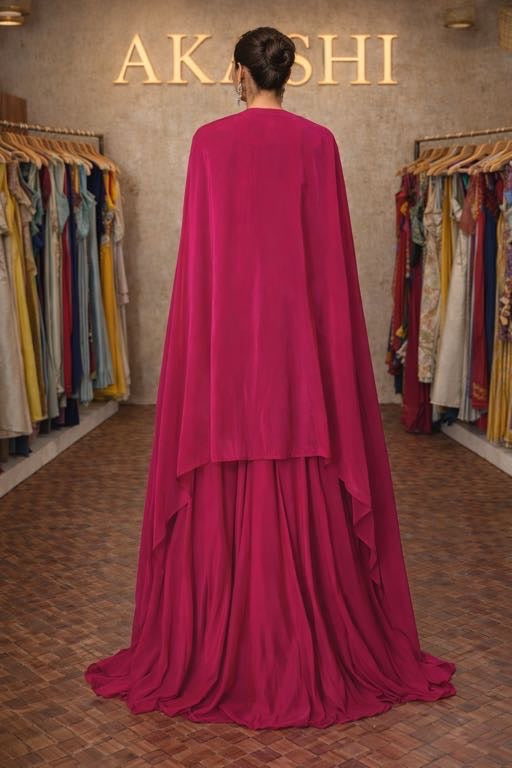 Rani pink drape skirt and top with cape