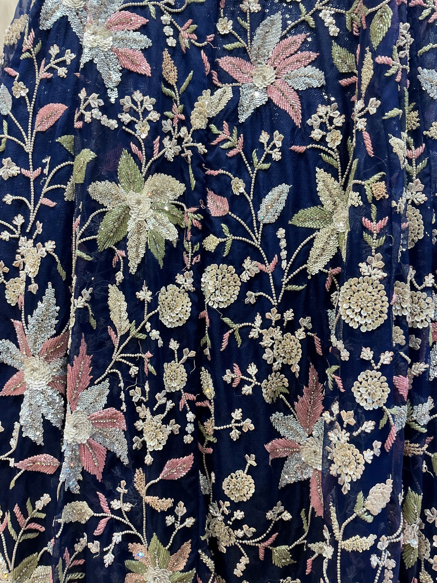 Navy Blue Multicoloured Hand-Embroidered Lehenga Set
