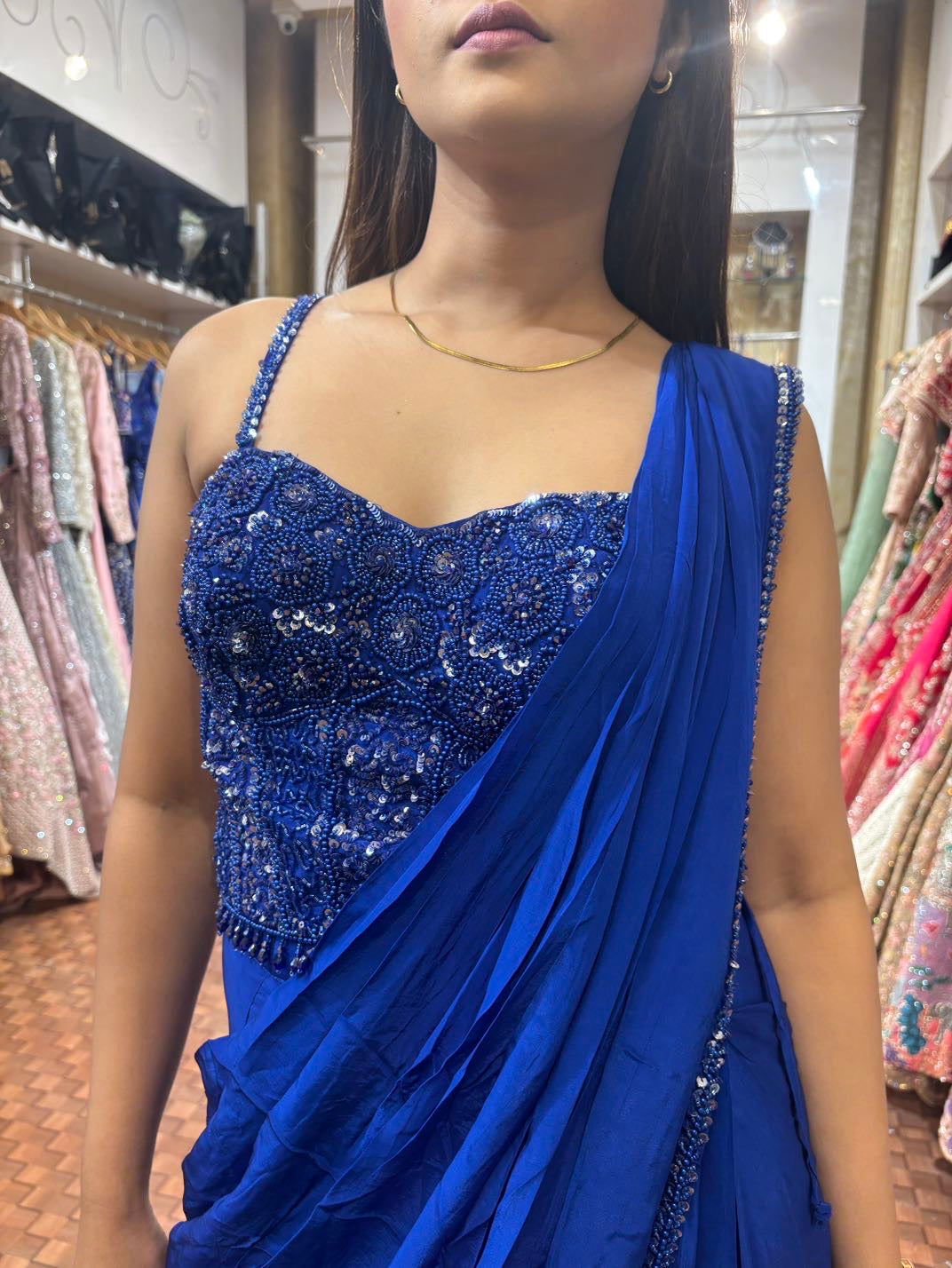 Electric blue corset saree