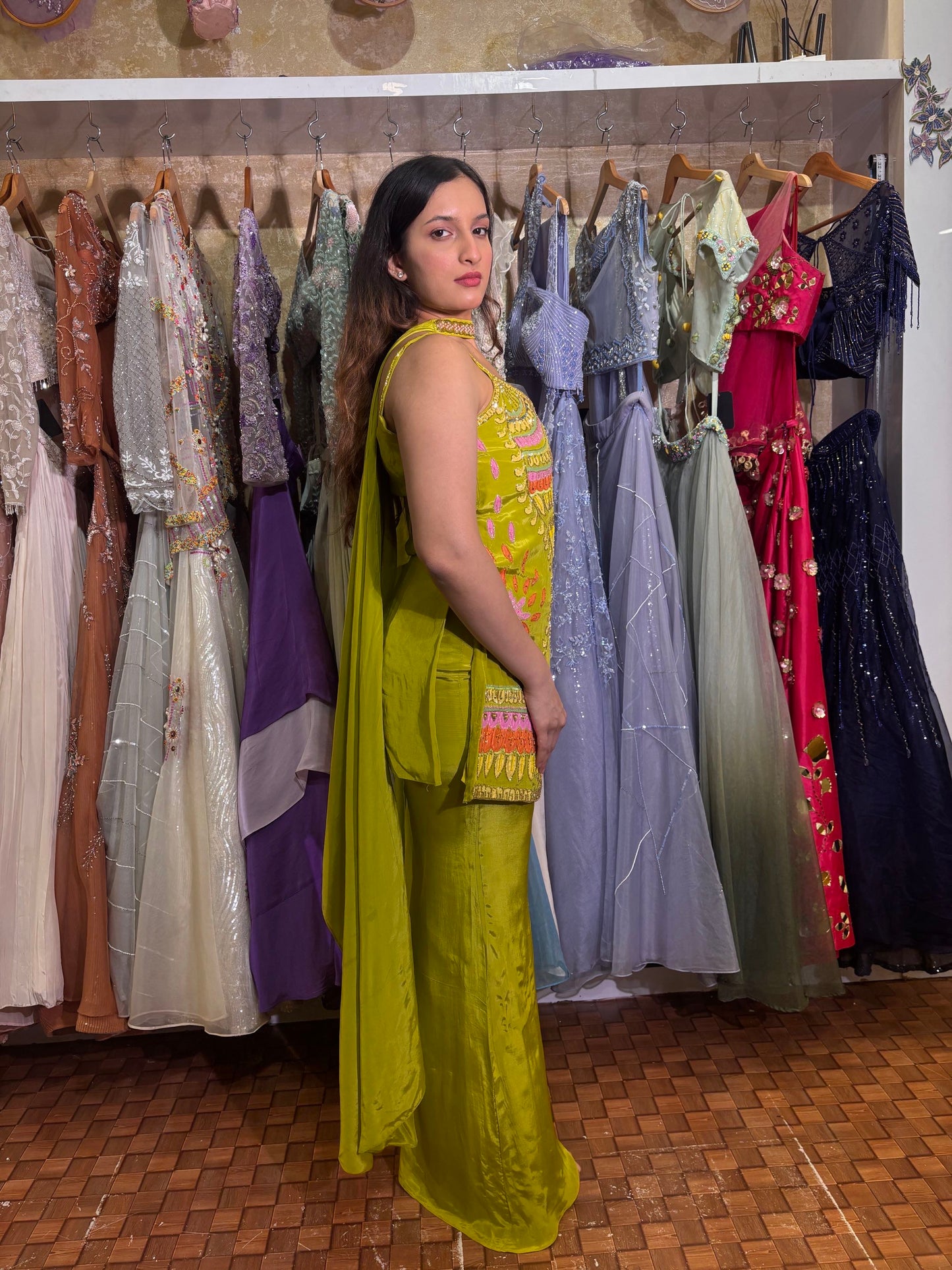 Parrot Green Plazo Set with Embroidered Kurti & Dupatta