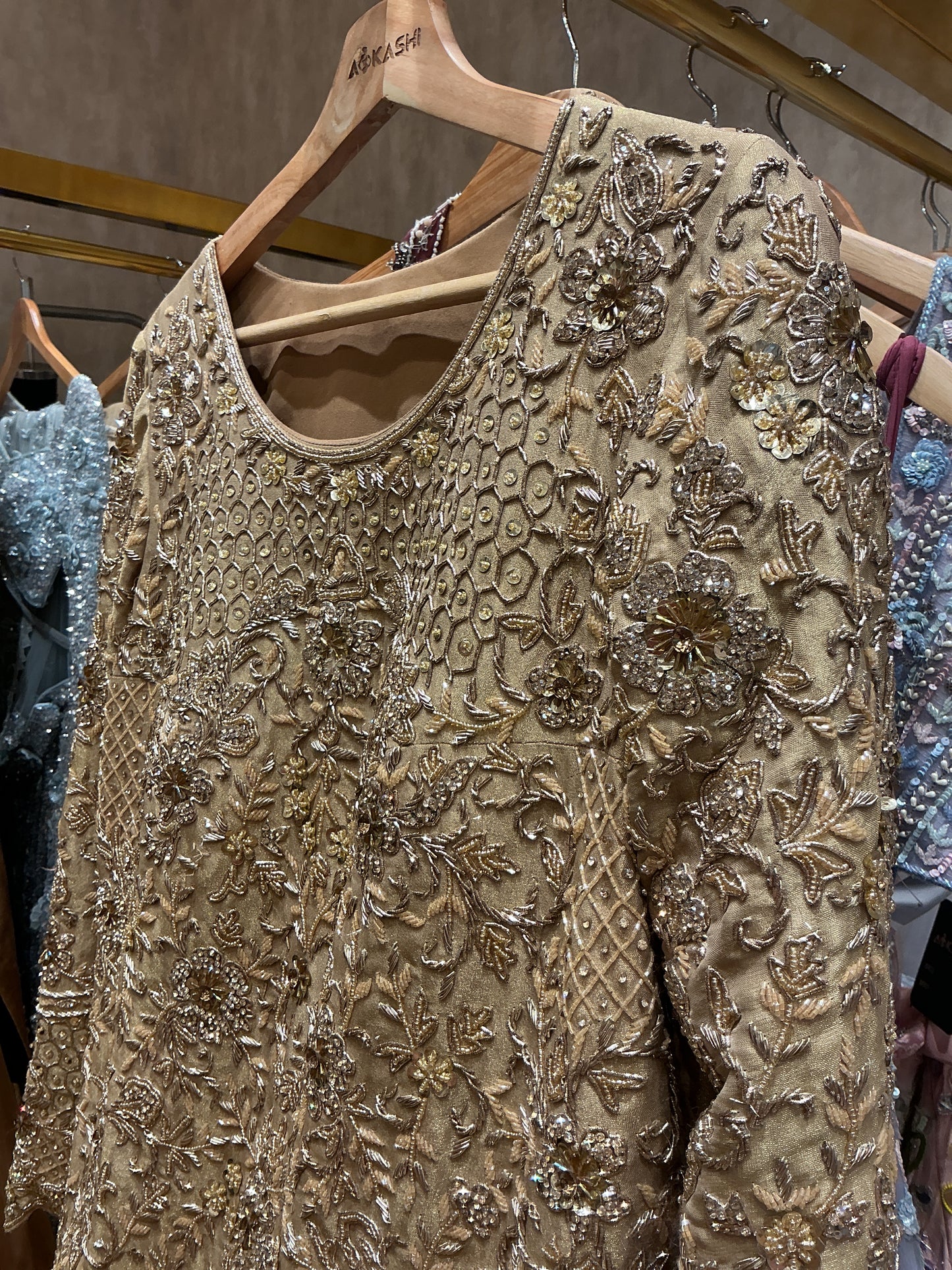Champagne Royale Hand-Embroidered Vintage Gold Tissue Sharara Set