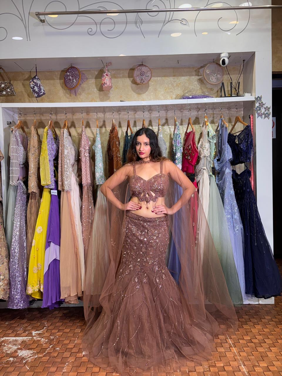 Coper fish cut Lehenga