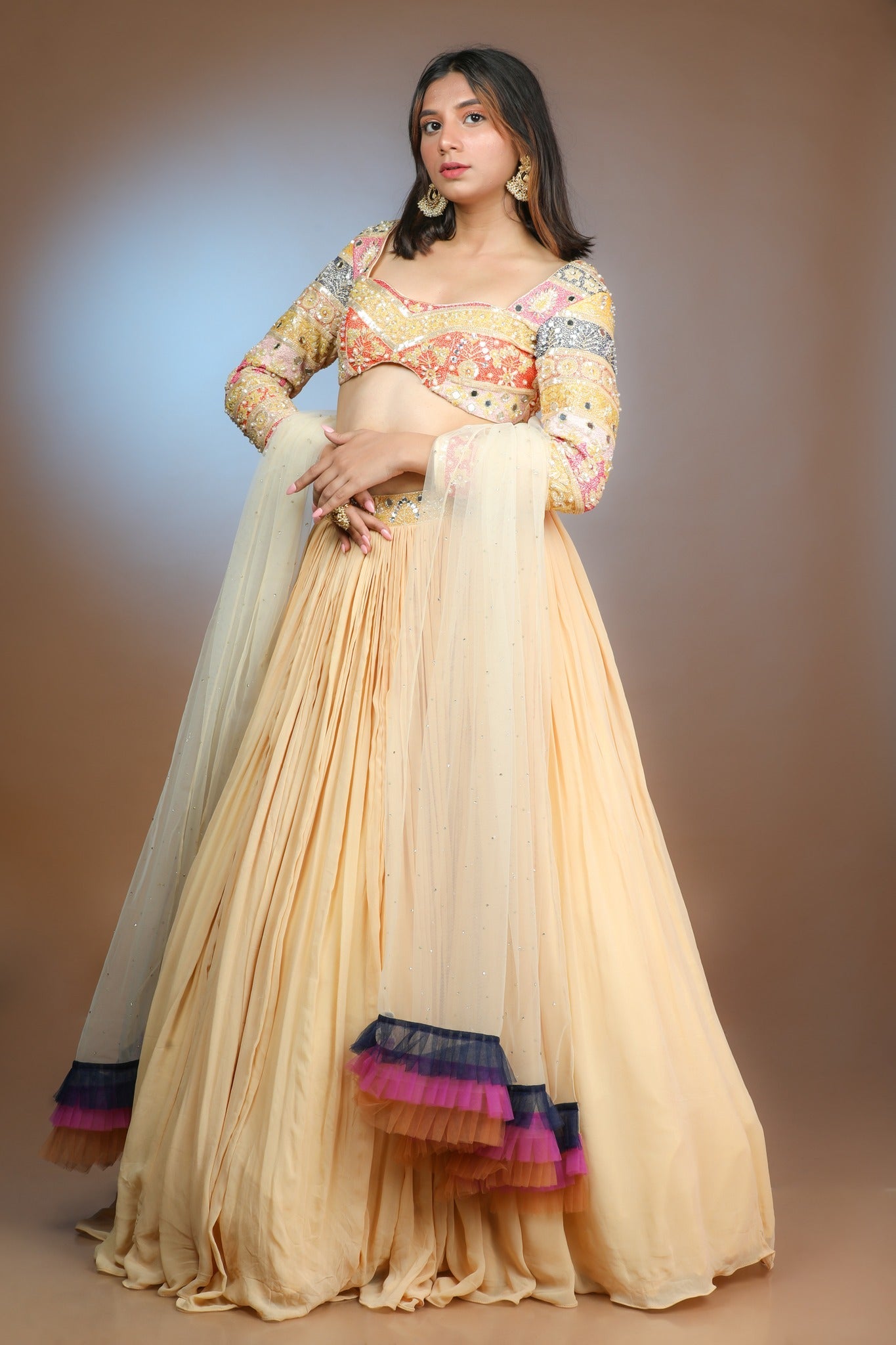 Beige Lehenga In Georgette With Handcrafted Heavy Embroidery Blouse