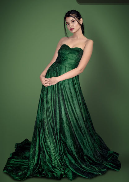 Green Tail Gown In Velvet