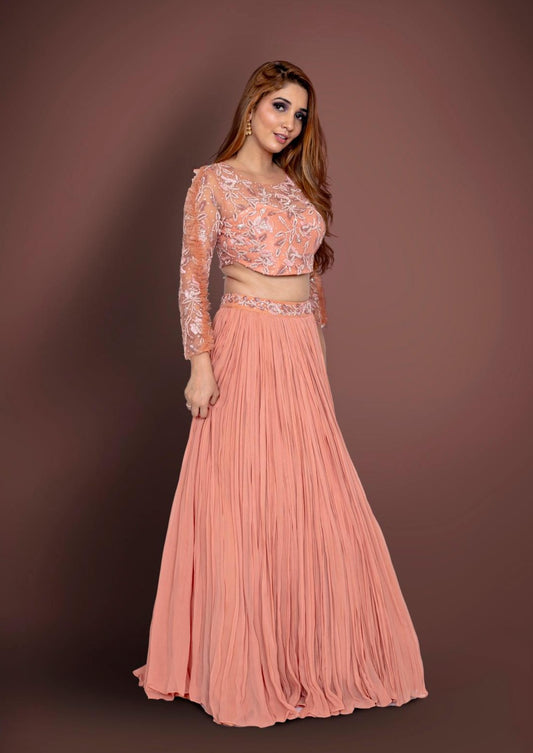 Rust Lehenga And Blouse Adorned With Sequins And Cutdana Work