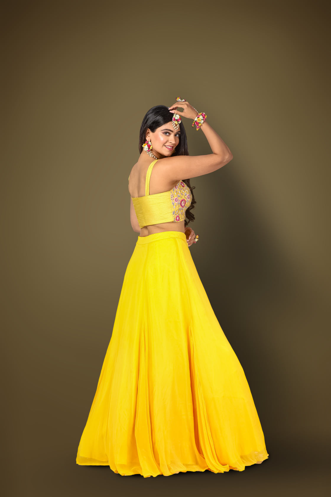 Yellow Lehenga And Choli With Floral Resham, Cutdana Embroidery And Pink Dupatta