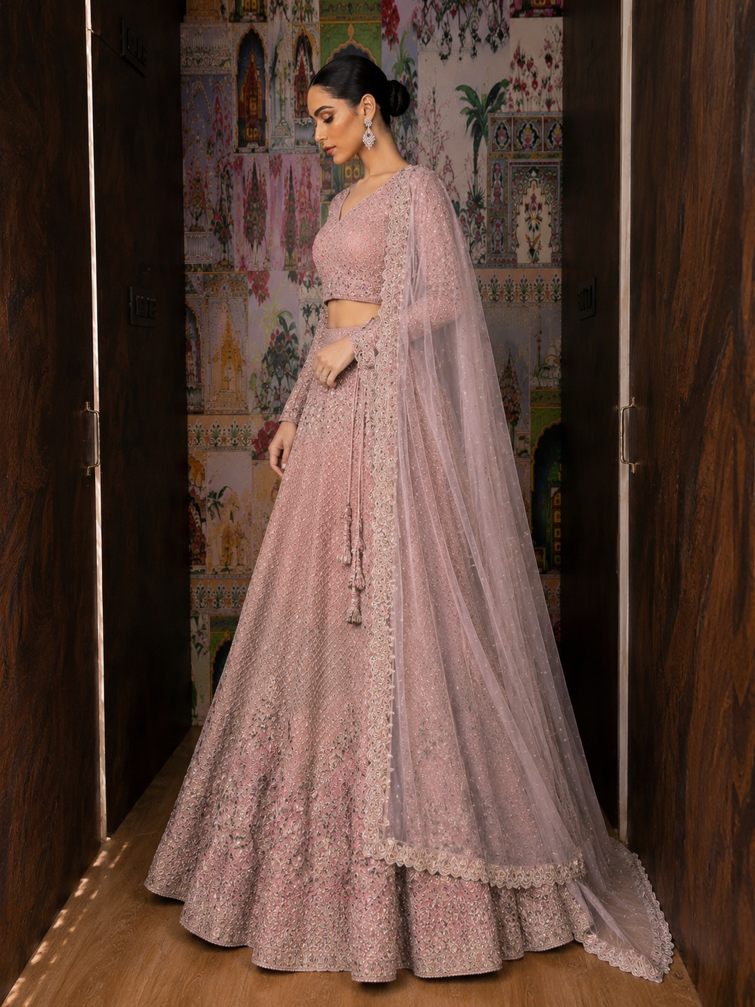 Rose Quartz Hand-Embroidered Raw Silk & Net Lehenga Set