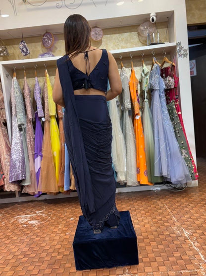 Midnight blue pleated saree