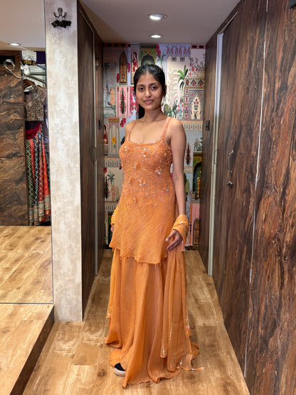 Sunset Peach plazo with a short kurti and dupatta