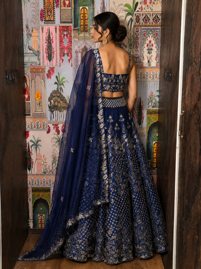 Midnight Sapphire Embroidered Lehenga Set