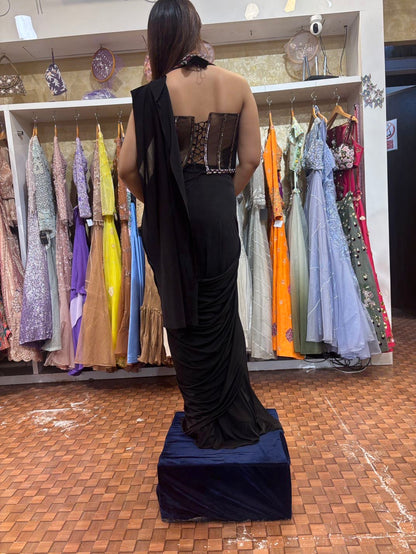 Black corset blouse and black imported Lycra saree