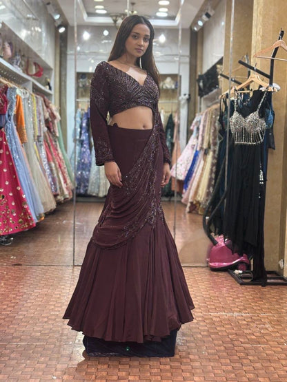 Deep wine fish cut Lehenga