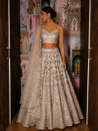 Ivory Lumière Hand-Embroidered Organza Lehenga Set
