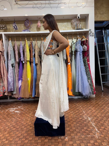 Off white multicolour embroidered indowestern