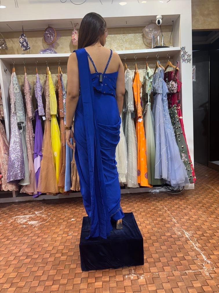 Electric blue corset saree