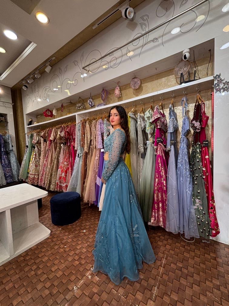 Teal blue lehenga