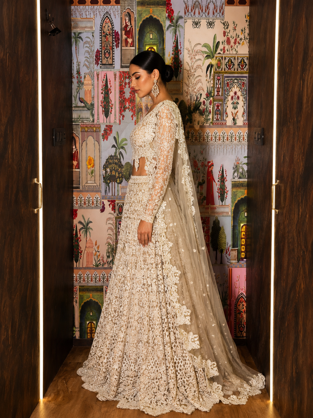 Champagne Étoile Hand-Embroidered Net Lehenga Set