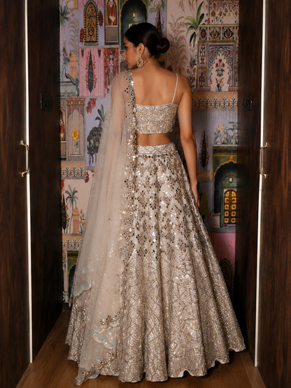 Ivory Lumière Hand-Embroidered Organza Lehenga Set