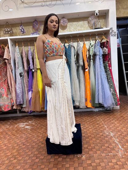 Off white multicolour embroidered indowestern