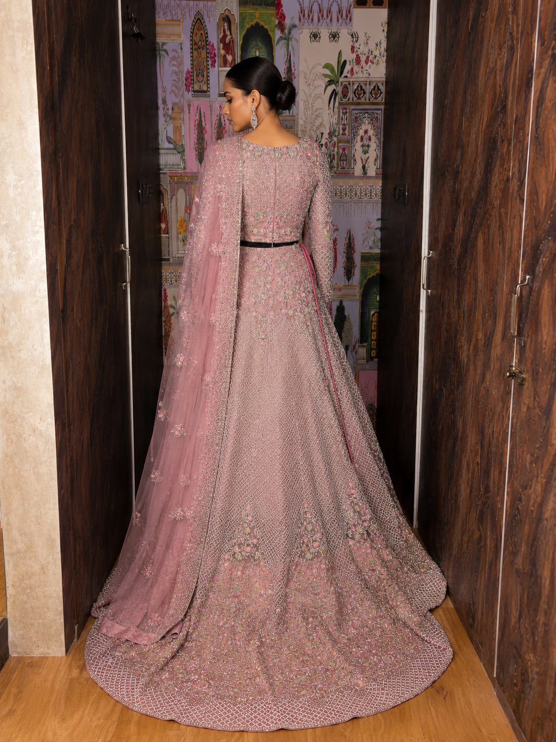 Rose Quartz Hand-Embroidered Raw Silk & Net Lehenga Set