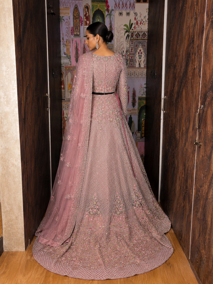Rose Quartz Hand-Embroidered Raw Silk & Net Lehenga Set