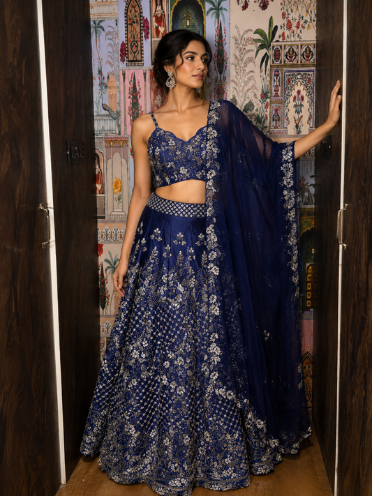 Midnight Sapphire Embroidered Lehenga Set