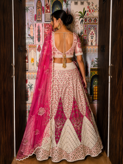 Blush Bloom Hand-Embroidered Raw Silk Lehenga Set