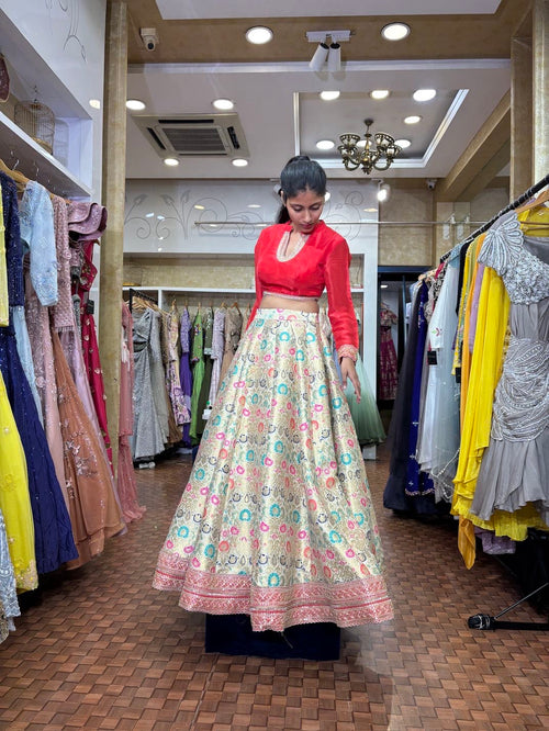 Brocade Lehenga with handwork borders