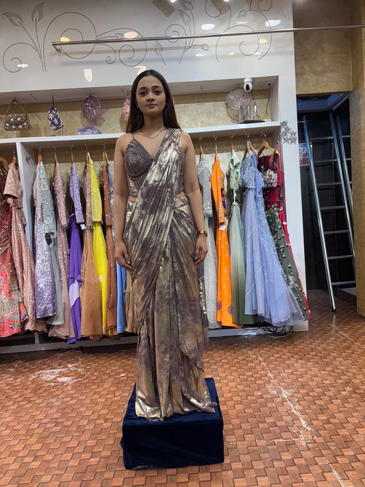 Copper brown corset with simmering saree