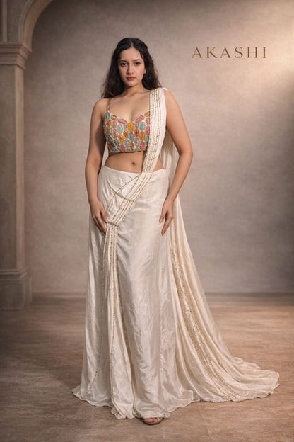 Off white indo western drape skirt and blouse