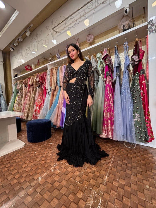 Black fish cut Lehenga