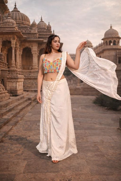 Off white indo western drape skirt and blouse