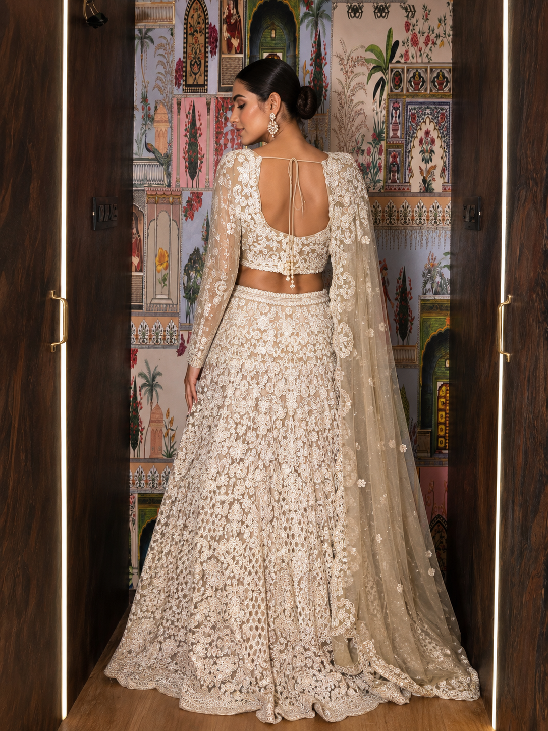 Champagne Étoile Hand-Embroidered Net Lehenga Set