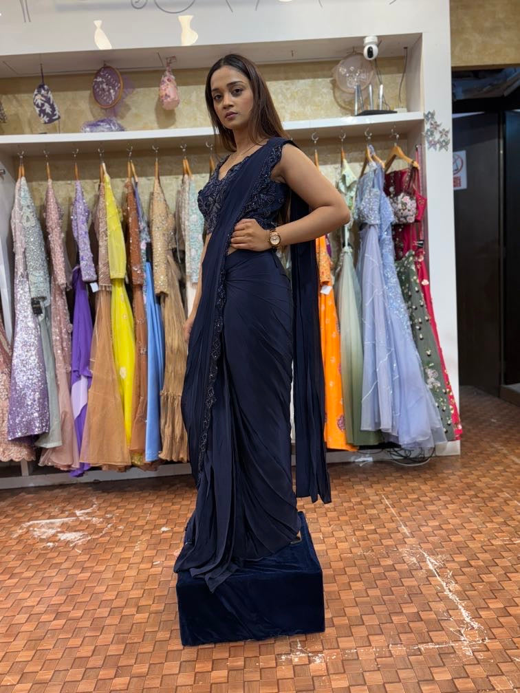 Midnight blue pleated saree