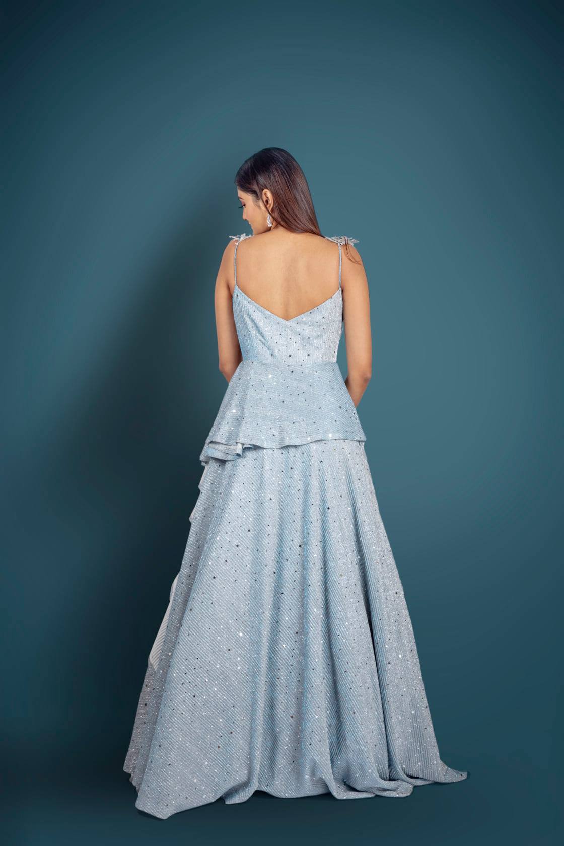 This baby blue gown from Digio Bridal featuring an airy skirt is enchanting  us with sweet romance! | Beautiful prom dresses, Blue wedding gowns, Prom  dresses blue