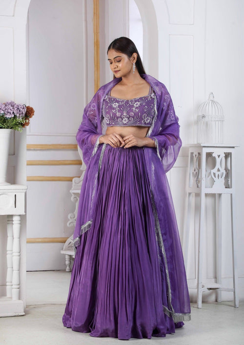 Mauve Lehenga Choli With Self And Silver Cutdana & Sequins Handwork With Matching Dupatta