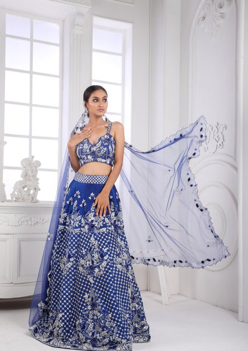 Blue Lehenga Choli In Rawsilk With Heavy Handwork All Over And A Matching Dupatta