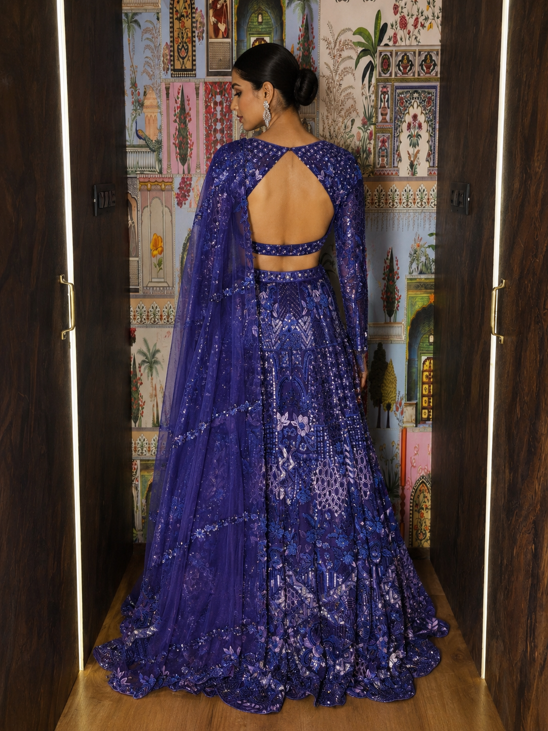 Purple Hand-Embroidered Lehenga Choli with Intricate Cutwork & Motif Detailing