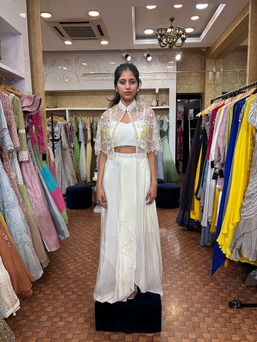 Off-white drape skirt top and cape