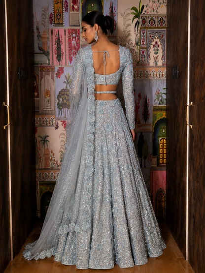 Celestial Ice Blue Net Lehenga Set