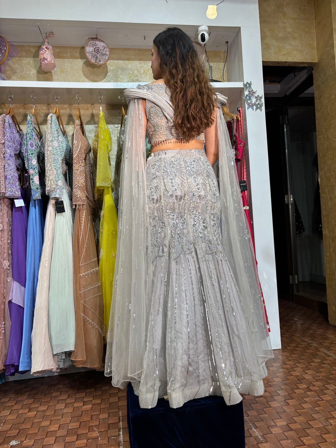 Grey silver fish cut Lehenga