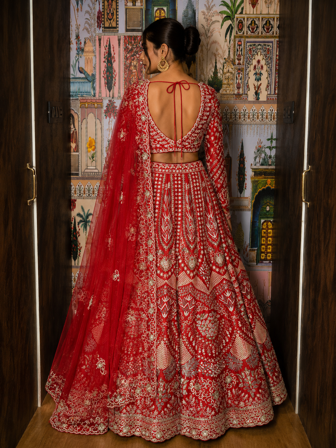 Royal Crimson Heritage Raw Silk Lehenga    Set
