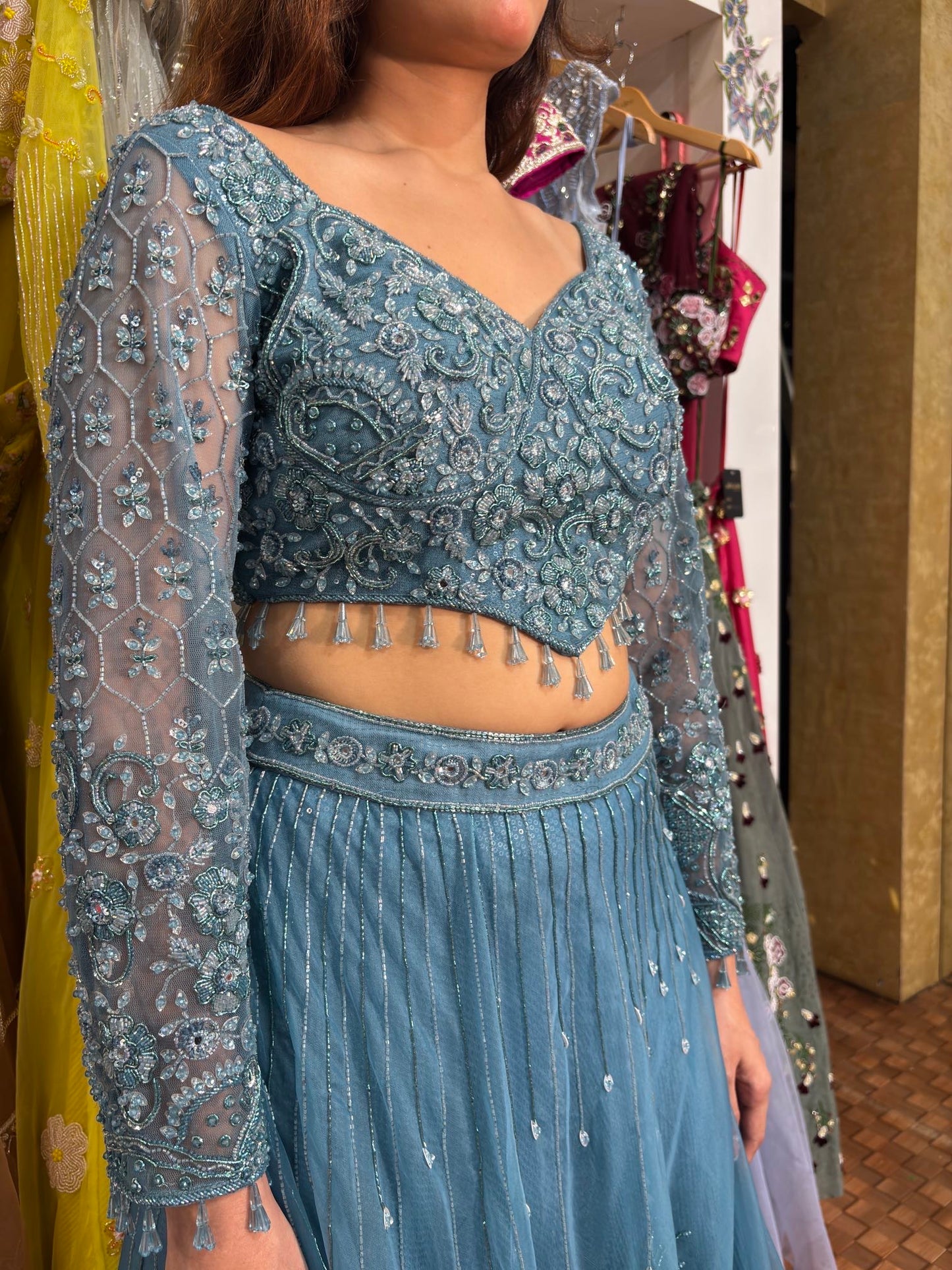 Teal blue lehenga