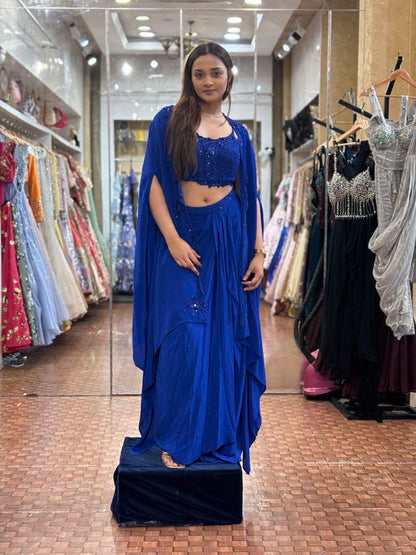 Electric blue drape skirt top and cape