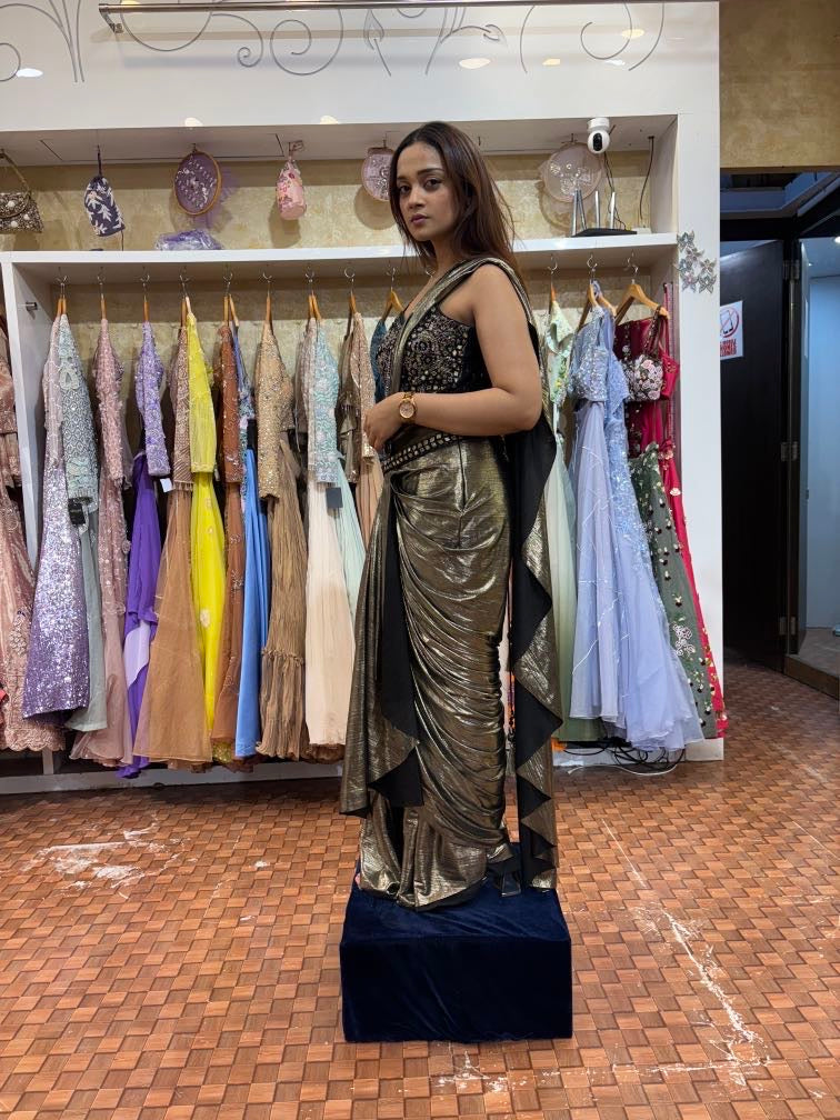 Black and copper simmering saree with corset blouse